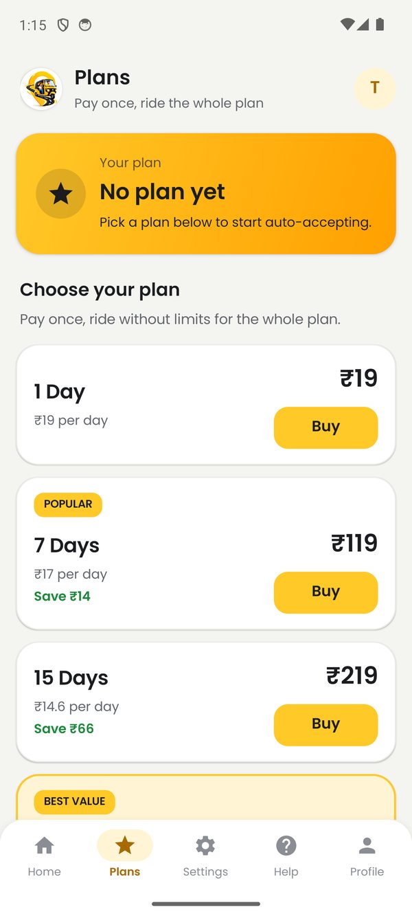 Plans screen
